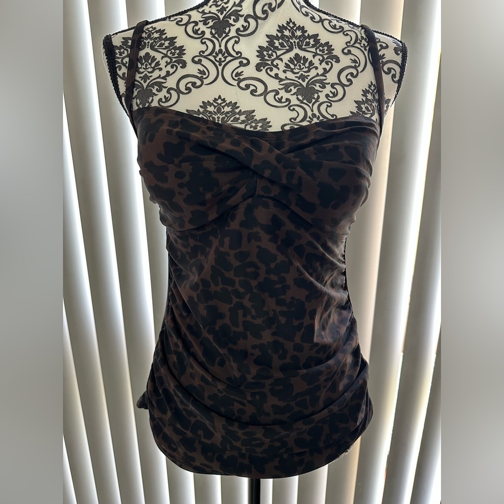 Women's Brown Leopard Tankini Top
